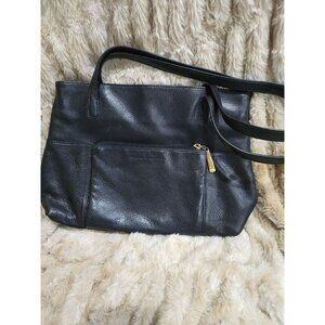 Stone Mountain Black Leather Purse Bag Gold Trim Hardware Great Condition